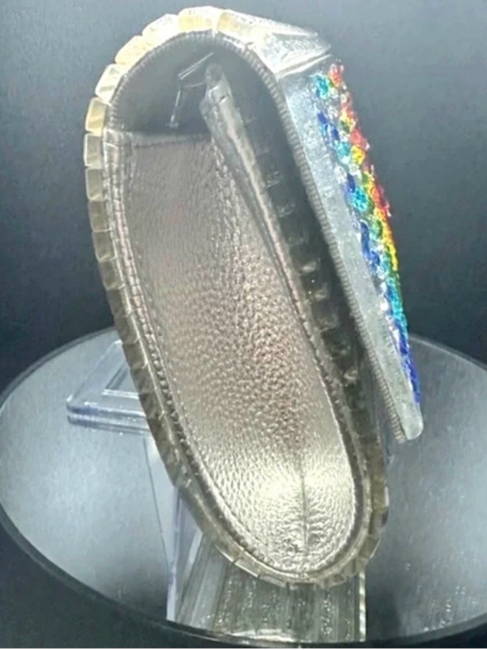 NWT Kurt Geiger London Party Glitter Envelope Clutch Rainbow Crystals Silver - Picture 7 of 10